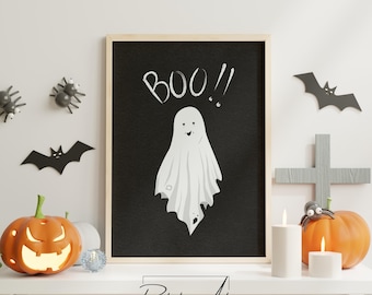 Arte de pared fantasma de Halloween imprimible digital descargable / Impresión de fantasma espeluznante para habitación infantil, guardería o decoración de fiesta / Decoración de Halloween
