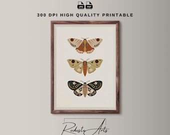 Boho Moth Wall Art Print, Earthy Butterfly Digital Art, Neutral Insect Wall Decor, Printable Moth Poster, Butterfly Art Print Boho Printable