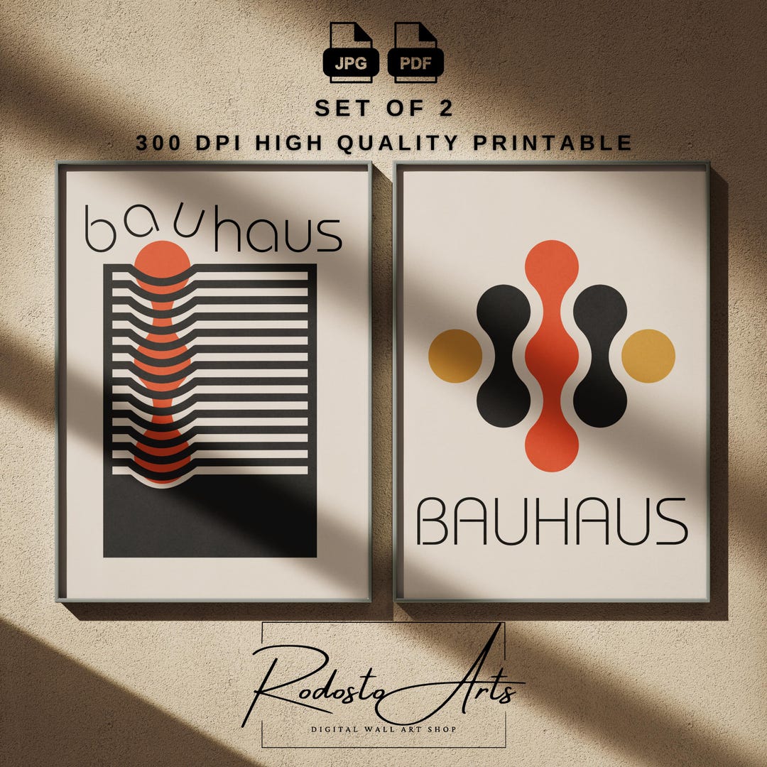 Bauhaus Exhibition Wall Art Set of 2, Bauhaus Poster Print, Geometric ...