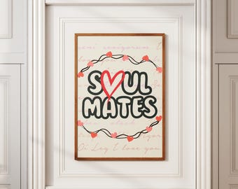 Póster digital de San Valentín para almas gemelas, arte mural con temática de amor, regalo de San Valentín, diseño de corazón, descarga digital minimalista, cita de amor.