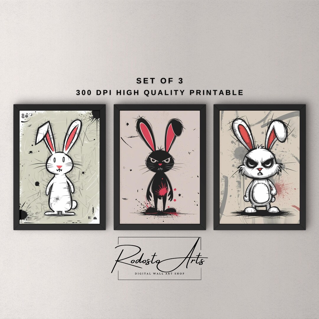 Bad Rabbits Digital Poster Set of 3 – Playful and Bold Wall Art, Boy's ...