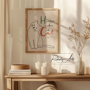 Home is Where The Cat is Digital Poster, Cat Lover Wall Art, Quote Art Poster Print, Cat Silhouette Decor, Pet Lover Gift, Typographi Poster