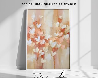 Trendy Heart Wall Art, Romantic Digital Poster, Love Themed Printable Art, Valentine's Day Poster, Warm Tones Heart Painting, Gift for Her