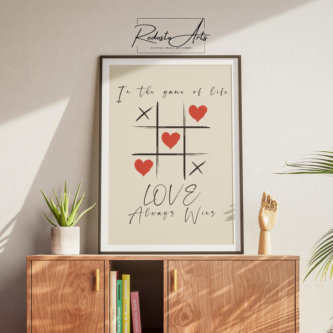 Love Always Wins Wall Art, Valentine's Day Poster, Tic Tac Toe Digital ...