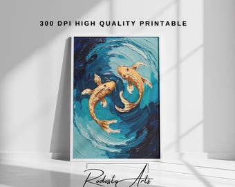 Arte mural de peces koi, decoración mural japonesa, decoración para el hogar imprimible, arte mural de moda, diseño de inspiración japonesa, lámina de peces koi, decoración para el hogar Japandi