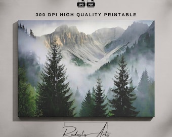 Misty Forest Wall Art,  Large Nature Poster, Foggy Mountain Printable, Landscape Wall Print, Mystic Landscape Print, Large Digital Poster