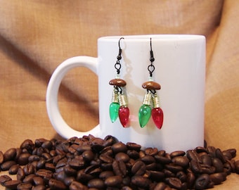 Christmas Lights...Authentic Fair Trade Coffee Bean Earrings .. FREE SHIPPING