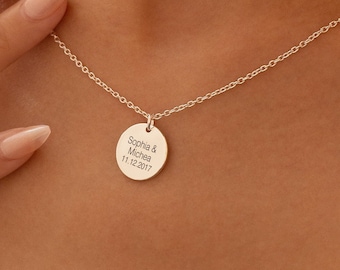 Collar con nombre de plata de ley 925, collar con texto grabado personalizado, colgante redondo hecho a mano, joyería con nombre, regalo conmemorativo, regalo minimalista