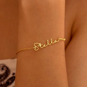Pulseira com nome personalizada para mulheres, pulseira com nome personalizada em ouro 18K, pulseira minimalista com nome, joias com nome, presente para madrinhas, presente para mãe