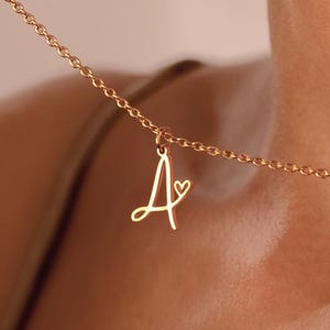 Initial Necklace with Heart, Custom Letter Necklace, 14k Gold Initial Necklace, Name Jewelry, Anniversary Gift, Gift for Her, Christmas Gift
