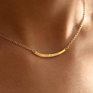 Collier barre courbe personnalisé, collier prénom barre fine, collier prénom délicat, collier personnalisé, cadeau de mariage, cadeau pour petite amie