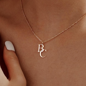 Two Initials Necklace, Monogram Letter Pendant Necklace, Gold Letters Charm, Kid's Name Necklace, Personalized Gift for Her, Gift for Mom