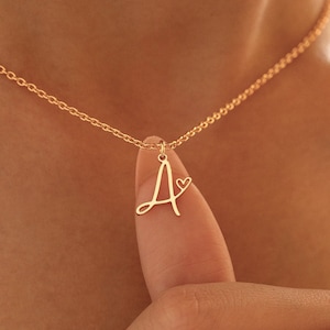 Collar con inicial de corazón, collar con letras personalizado, joyería de oro de 14 k personalizada, regalo de joyería, regalo de San Valentín, regalo para esposa o novia