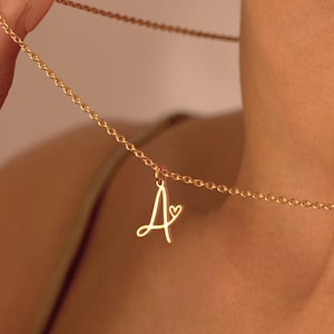 Personalized Initial Necklace with Tiny Heart, Custom Letter Charm Necklace, Gold Initial Necklace, Necklaces for Women, Bridesmaid Gift