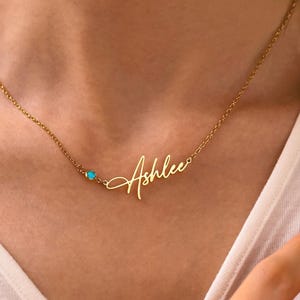 Personalized Birthstone Name Necklace, Name Necklace with Birthstone, Dainty Necklace, Script Name Necklaces, Birthday Gift, Christmas Gift