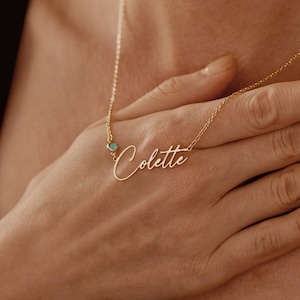 Name Necklace with Birthstone, Birthstone Necklace, Personalized Birthstone Name Necklace, Personalized Jewelry Gift, Birthday Gift for Mom