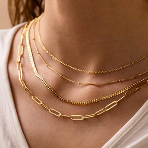 18k Gold Chain Necklace, Bead Chain, Curb Chain, Paperclip Chain, Layering Necklace, Personalized Jewelry, Chain for Men, Gift for Women