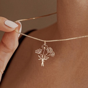 Geburt Blumenstrauß Halskette, Familie Geburt Blumen Halskette, Kombinieren Geburt Blume Charme Halskette, Gold-Halskette, Geschenk für Mama, Geschenk für Sie