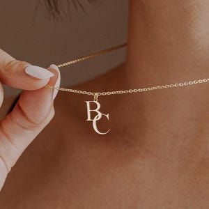 Two Initials Necklace, Monogram Letter Pendant Necklace, Gold Letters Charm, Kid&#39;s Name Necklace, Personalized Gift for Her, Gift for Mom