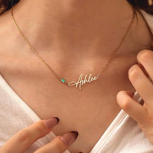 Personalisierte Namenskette mit Geburtsstein, Geburtsstein Namenskette Silber, zierliche Namenskette, Geburtstagsgeschenk für Sie, Geschenk für Mama