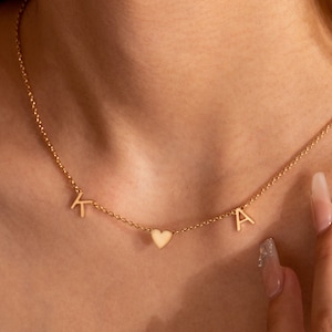 Collar personalizado con doble inicial, collar con letra y corazón, cadena con letra personalizada, collar con letra, regalo personalizado, regalo para novia