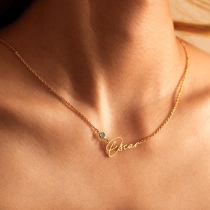 Personalized Birthstone Name Necklace, Name Necklace with Birthstone, Dainty Necklace, Script Name Necklaces, Birthday Gift, Christmas Gift