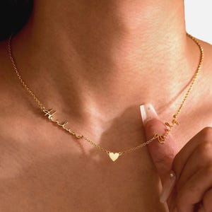 Colar com 2 nomes e coração, colar personalizado com nomes de casal, presente para mãe, colar com dois nomes, presente para esposa, mãe de dois filhos