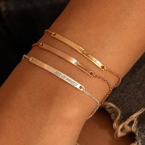 Personalized Message Bar Bracelet, Curved Slim Bar Bracelet, Bracelet with Dates Coordinates, Bangle Bracelet, Christmas Gift, Gift for Mom