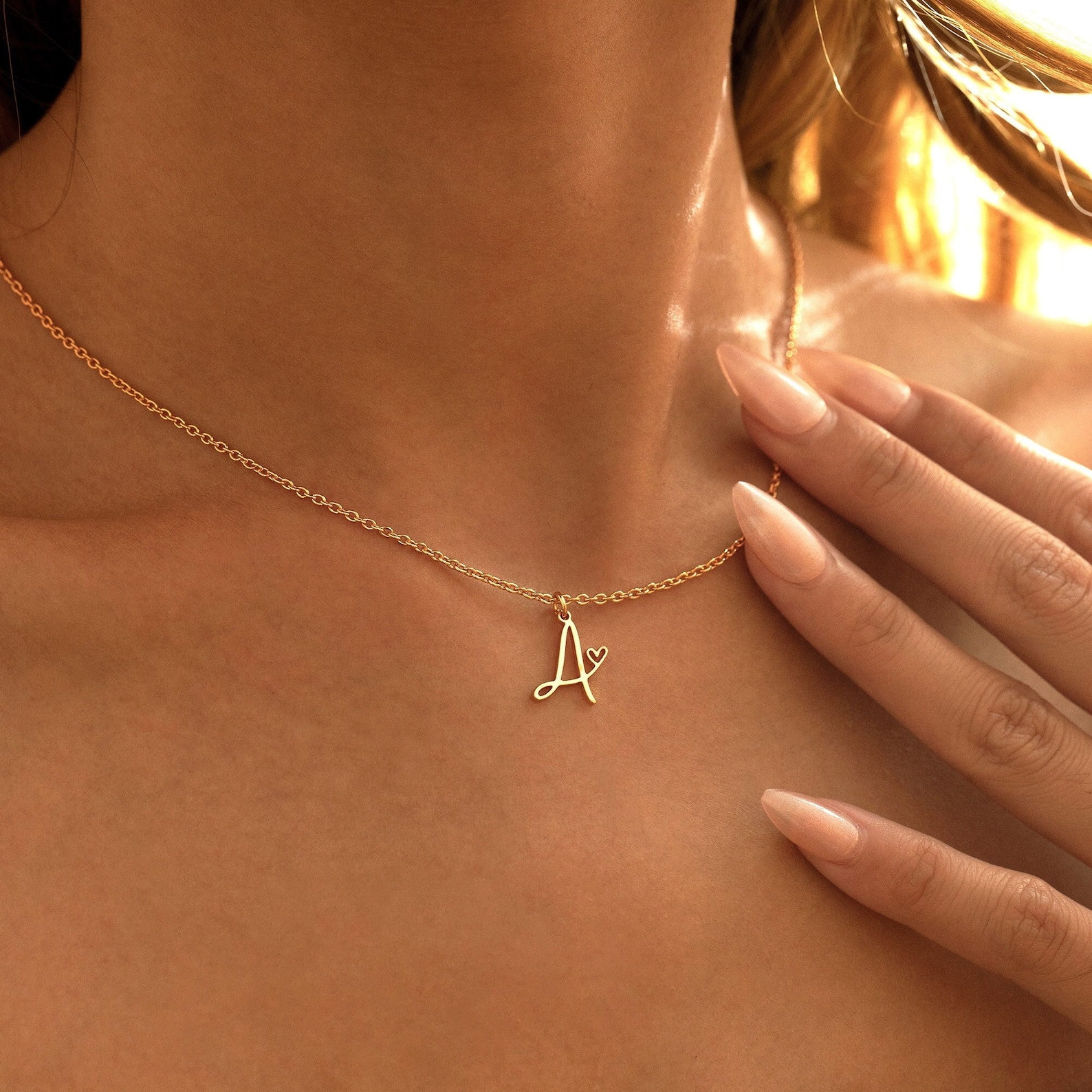 Personalized Initial Necklace with Tiny Heart