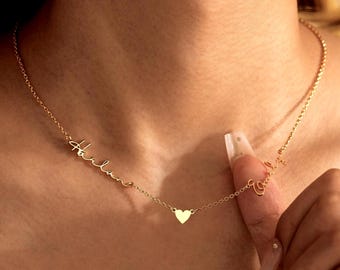 2 Names Necklace with Heart, Personalized Couple Names Necklace, Name Necklace Gift for Mom, Two Name Necklace, Gift for Wife, Mom of Two