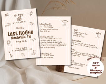 Nashville Bachelorette Itinerary & Invitation: Last Rodeo Doodle Template (Digital Download