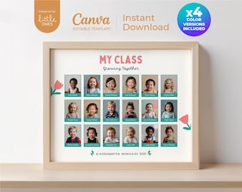 Editable Kindergarten Class Photo Canva Template | Printable School Memory Poster | Cute End of Year Gift for Teacher | Digital Download