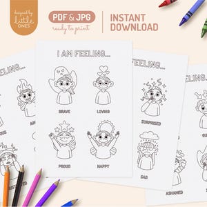 Feelings Coloring Pages for Kids| Ready to Print Emotions | School Counselor Chart | Therapy Tools | Printable for Kids | Digital Download