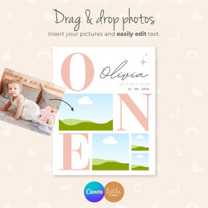 First Birthday Photo Collage Canva Template  | Editable Collage | Minimal Style Birthday Gift | Digital Download