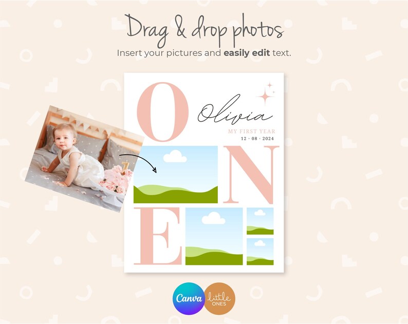 First Birthday Photo Collage Canva Template  | Editable Collage | Minimal Style Birthday Gift | Digital Download