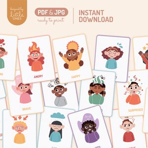 Tarjetas didácticas con expresiones faciales y sentimientos / Emociones listas para imprimir / Cuadro para el consejero escolar / Herramientas de terapia / Imprimibles para niños / Descarga digital