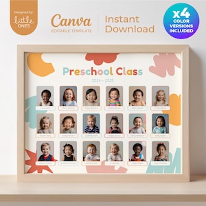 Plantilla de Canva para collage de fotos de clase editable / Póster imprimible de graduación de preescolar / Regalo personalizado para docentes / Recuerdo escolar digital