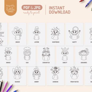 16 Feelings Coloring Pages for Kids| Ready to Print | Emotions Activity Sheets | SEL Child Therapy Tool | | Digital Download