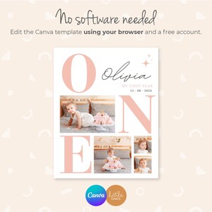 First Birthday Photo Collage Canva Template  | Editable Collage | Minimal Style Birthday Gift | Digital Download