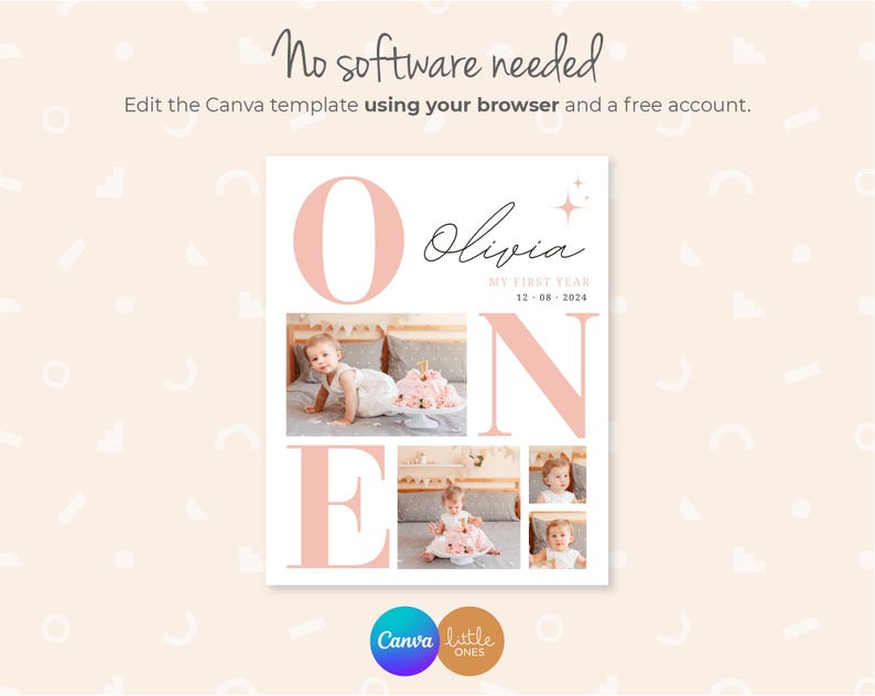 First Birthday Photo Collage Canva Template  | Editable Collage | Minimal Style Birthday Gift | Digital Download