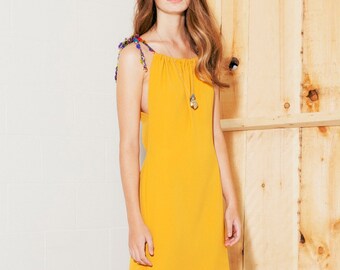 Women Dress saffron yellow with silk cords ((ON SALE))