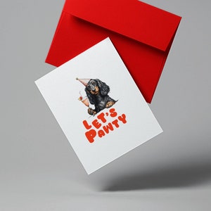 Punny Dackel druckbare Karte, Pawty Tier, Druck zu Hause Verschenken, lustige Dackelkarte, sofortiger digitaler Download