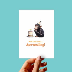 Carte de jeu de mots singe drôle, carte d'anniversaire singe mignon imprimable, parodie de singe penseur, carte carlingue de singe, carte d'anniversaire humour, téléchargement immédiat
