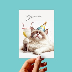 Carte d'anniversaire chat Ragdoll, téléchargement numérique PDF, anniversaire de mariage, carte de jeu de mots chat, carte imprimable drôle de chat, fête de Kitty, téléchargement immédiat