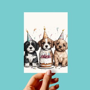Cavoodle Welpen Geburtstagskarte, Kinder Geburtstagsparty druckbare, lustiger Hund in Partyhüte Karte, lustiger Hund Karte, Geschenk für Kinder, Instant Download