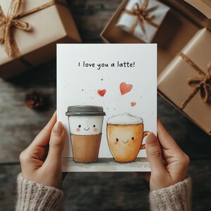 I love you a latte druckbare Karte, süße illustrierte Punny Karte, Last-Minute-Valentinstag & Jahrestag, Sofort Download