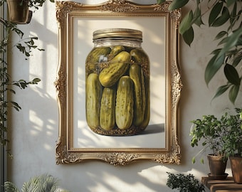 Pickle Poster Print, Funny Pickle Art, Gifts for Foodies, Pickle Decor for Kitchen, Hippie Room Decor, Quirky Wall Art, Instant Download