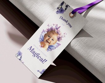 Custom Fairy Gift Tags, Personalized Fairy Party Printable Labels, DIY Magical Party Favor, Face on a Tag, Goodie Bag Tags, Thank you Card