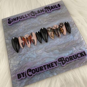 Moth Nails| Black Press On Nails| Reusable Nails| Witchy Nails| PLEASE READ DESCRIPTION *