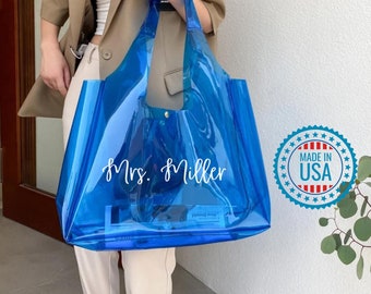 Custom Name Bridesmaid Totes, Personalized Tote Bag for Her, Mothers Day Gifts, Gift for Her, transparent Color Transparent Tote, teacher